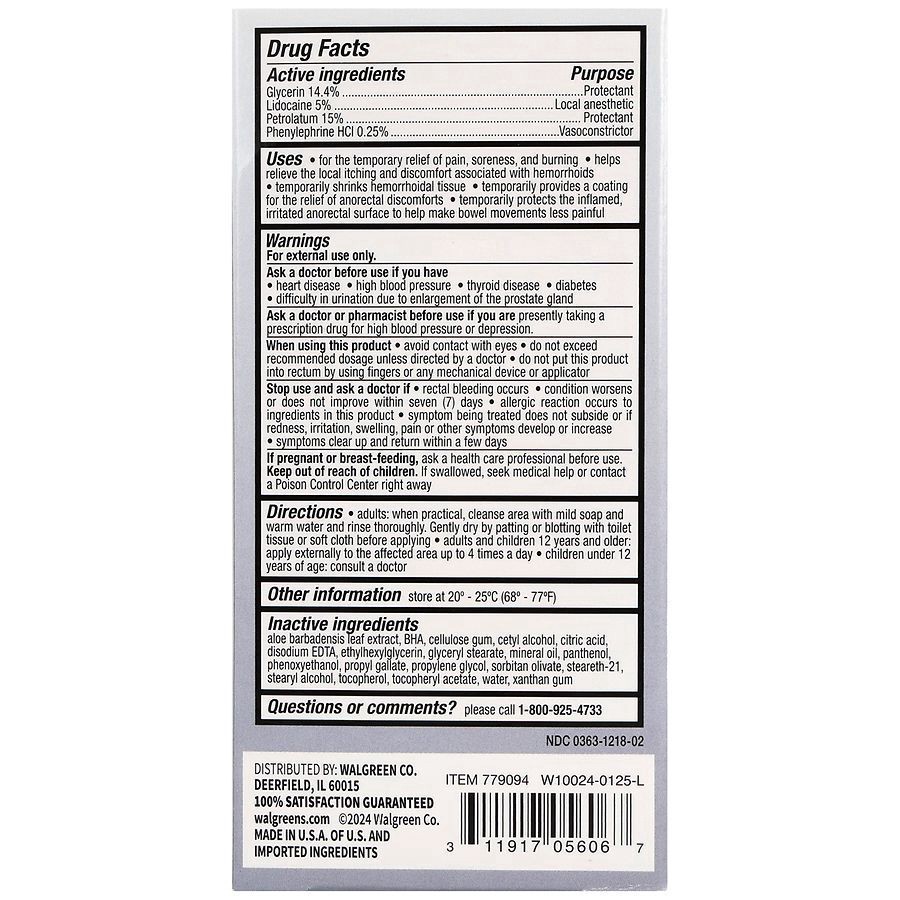 slide 2 of 5, Walgreens Hemorrhoidal Pain Relief Cream with Lidocaine Tube + Single-Use Packets, 1 ct