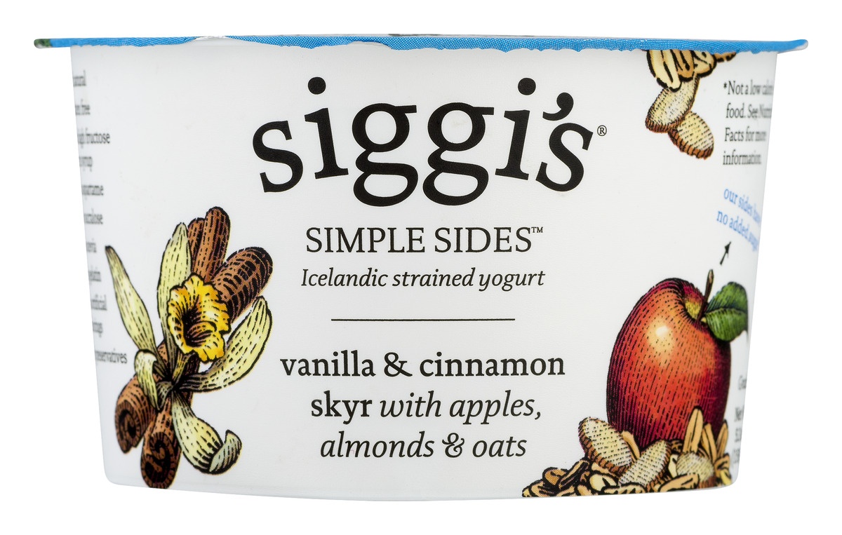 slide 1 of 1, Siggi's Simple Sides-- Vanilla & Cinnamon Skyr with Apples Almonds & Oats, 5.3 oz