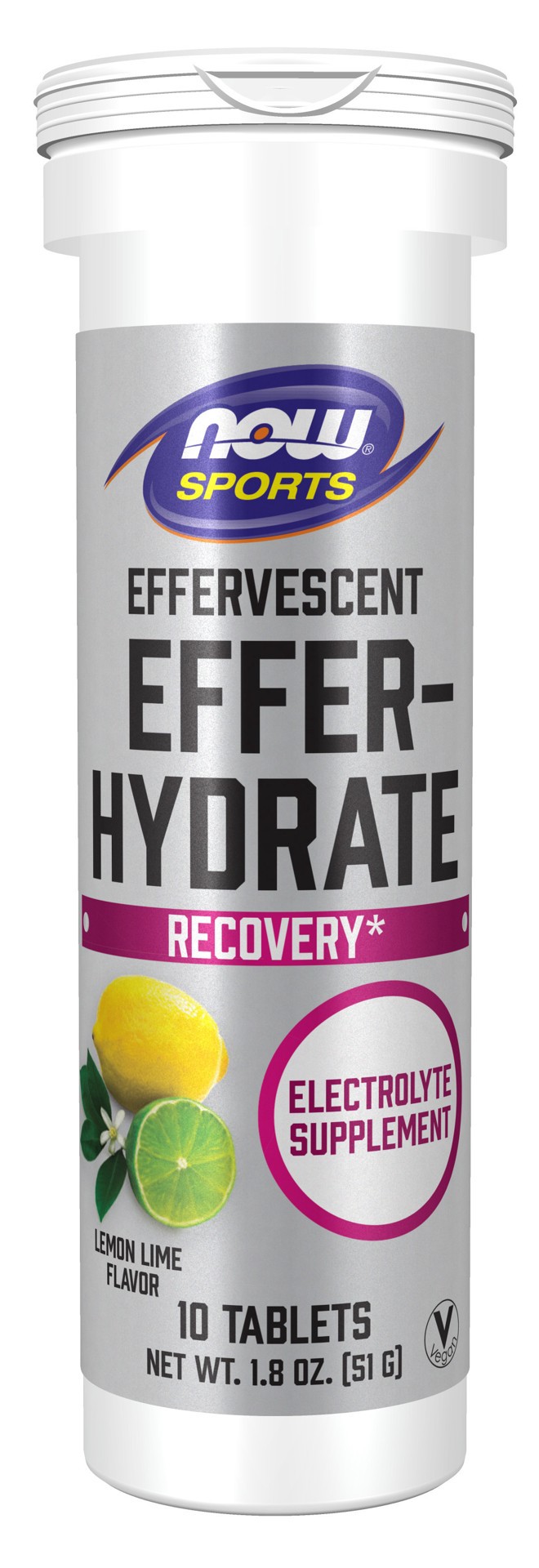 slide 1 of 5, NOW Sports Effer-Hydrate Effervescent Lemon Lime - 10 Tablets/Tube, 10 ct