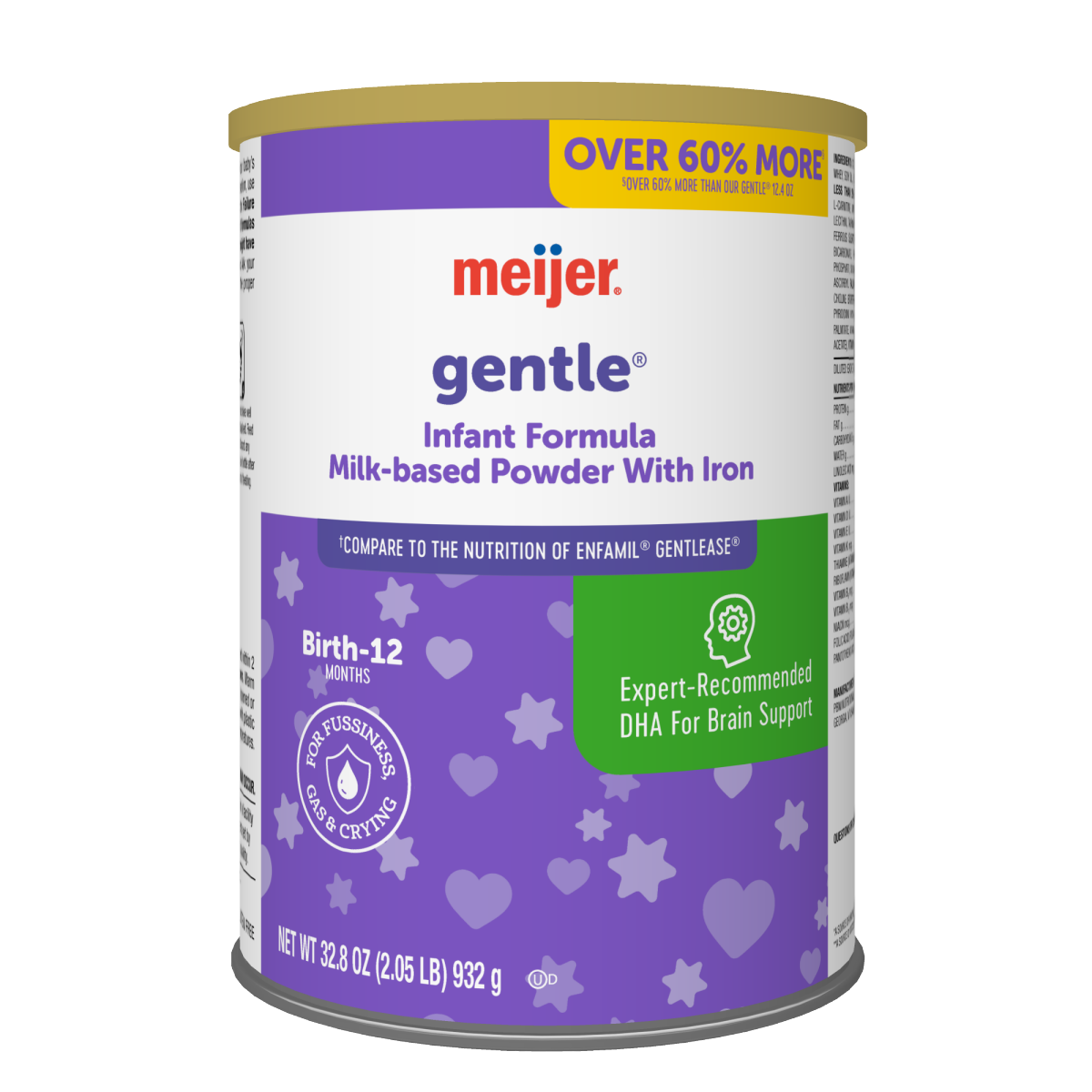 slide 1 of 5, Meijer Gentle Infant Formula Milk-Based Powder with Iron; for Fussiness, Gas and Crying; DHA to Support Brain Development; Easy to Digest, 32.9OZ, 32.9 oz