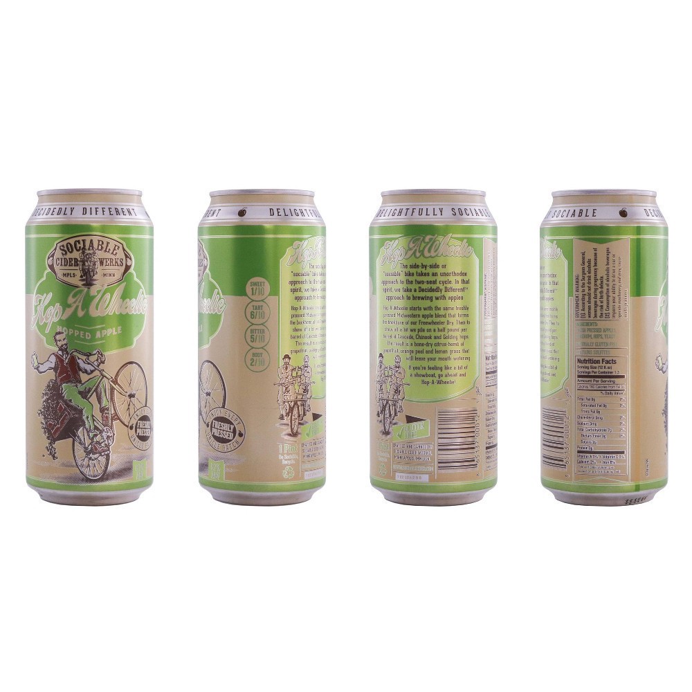 slide 2 of 5, Sociable Cider Werks Sociable Hop-a-Wheelie Hopped Apple Hard Cider - 4pk/16 fl oz Cans, 4 ct; 16 fl oz