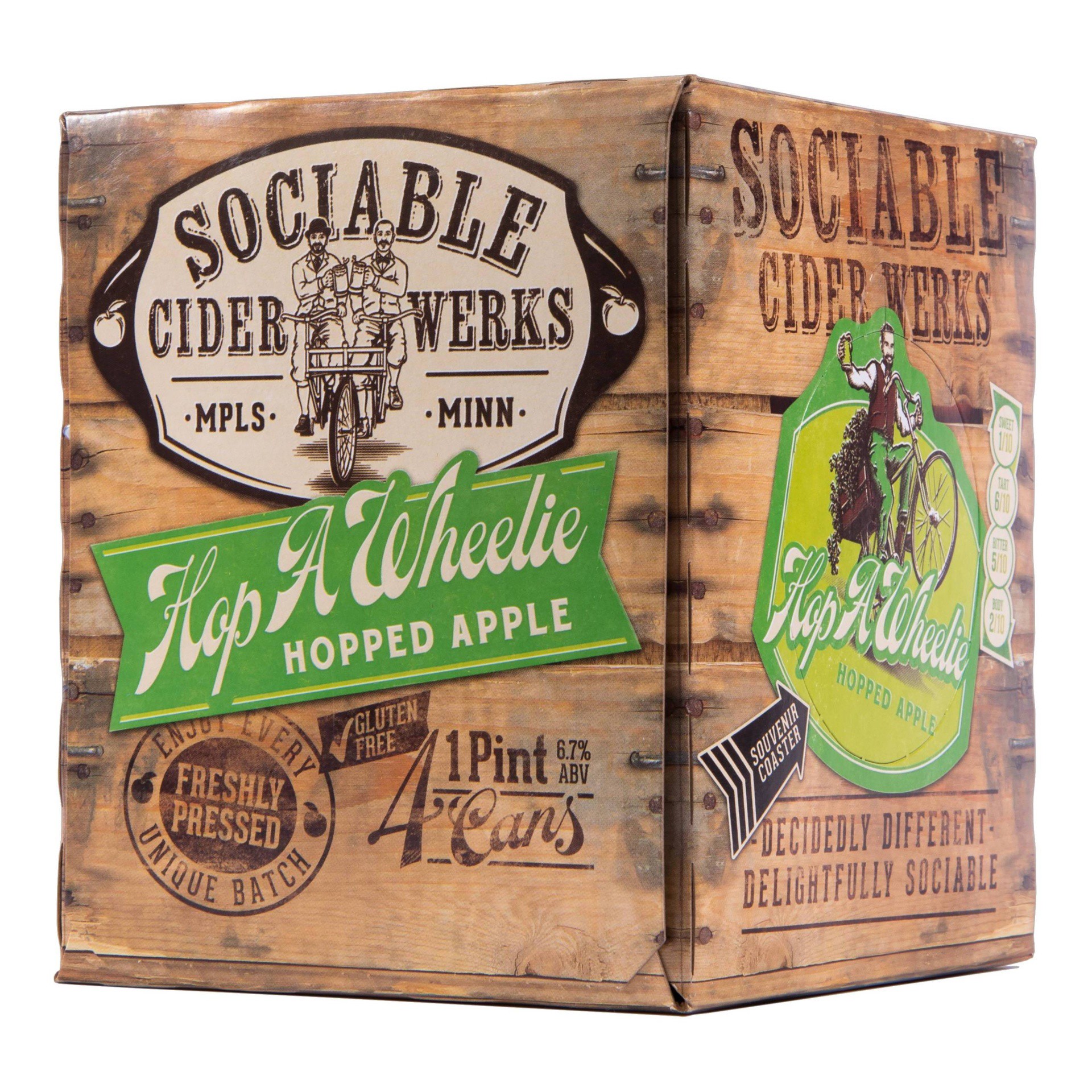 slide 1 of 5, Sociable Cider Werks Sociable Hop-a-Wheelie Hopped Apple Hard Cider - 4pk/16 fl oz Cans, 4 ct; 16 fl oz