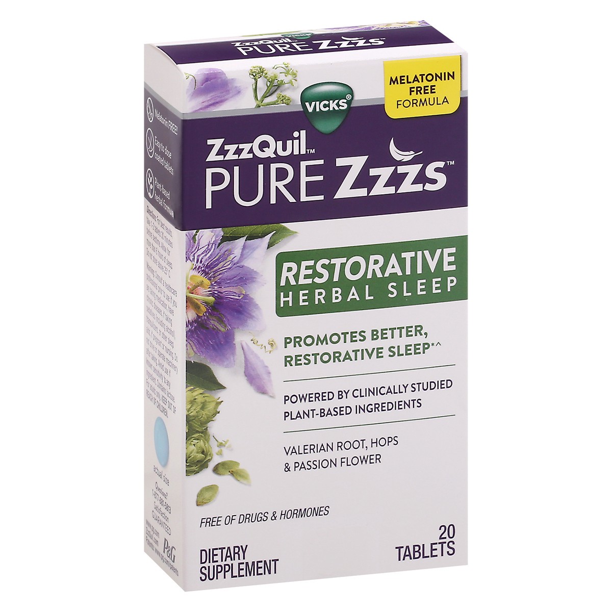 slide 2 of 14, Vicks ZzzQuil Pure Zzzs Restorative Herbal Sleep Tablets 20 ea, 20 ct