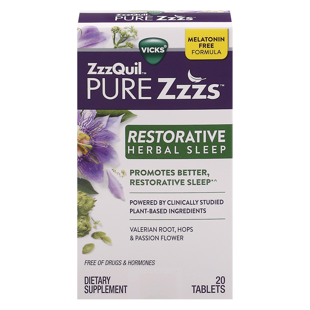 slide 1 of 14, Vicks ZzzQuil Pure Zzzs Restorative Herbal Sleep Tablets 20 ea, 20 ct