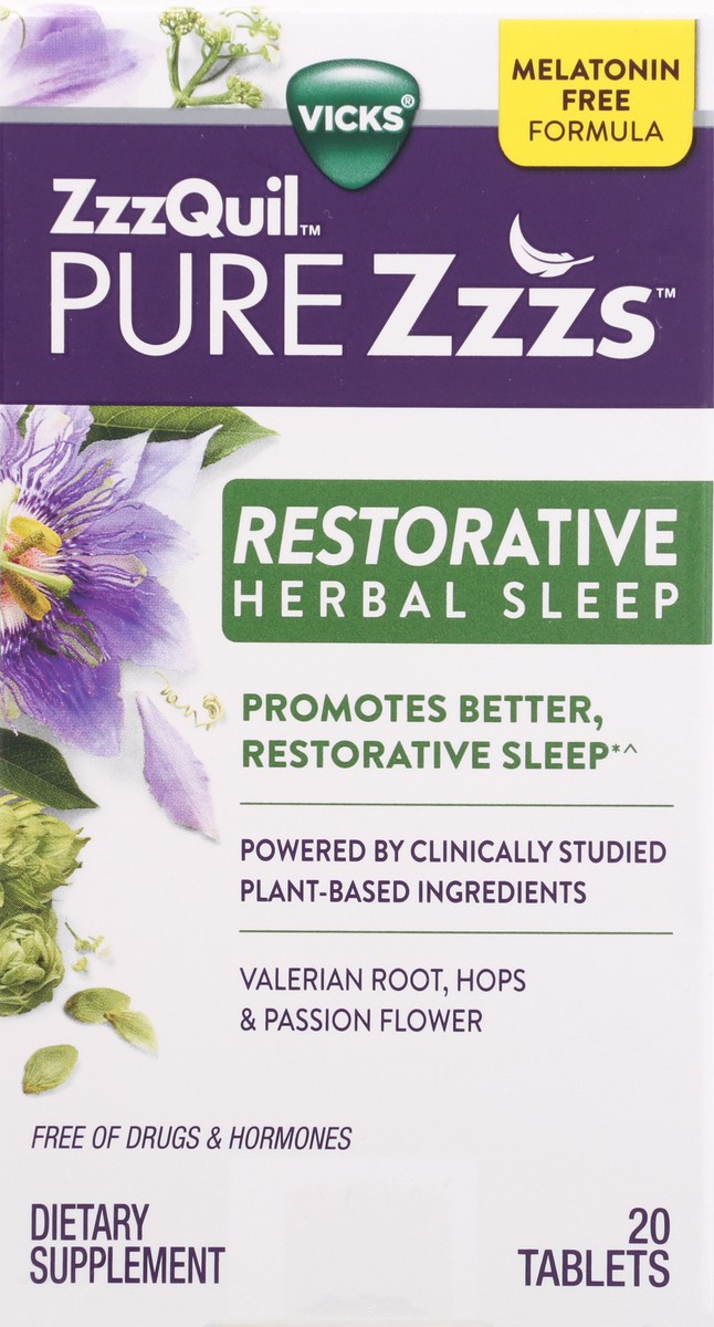 slide 14 of 14, Vicks ZzzQuil Pure Zzzs Restorative Herbal Sleep Tablets 20 ea, 20 ct