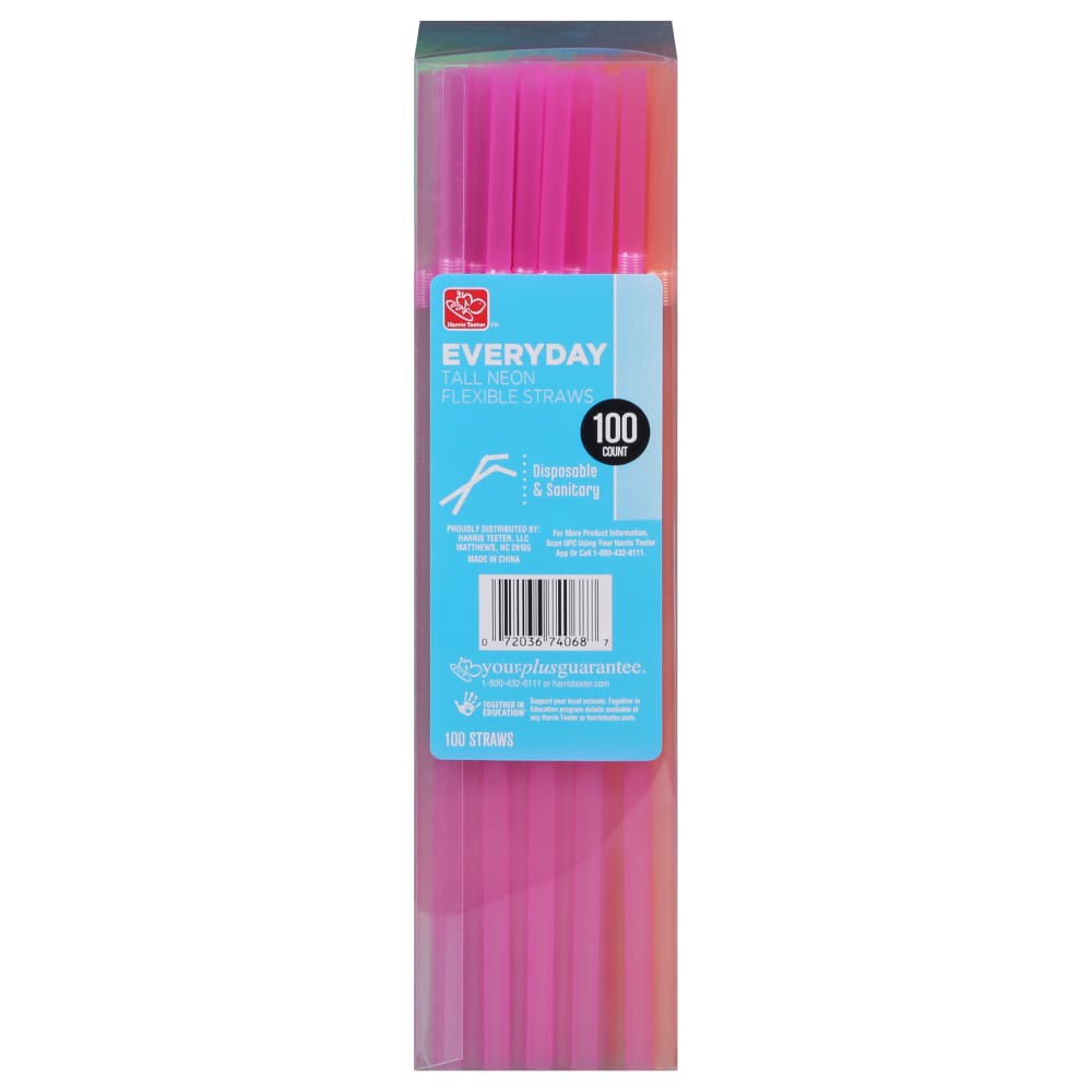 slide 3 of 6, Harris Teeter Flexible Neon Straws, 100 ct