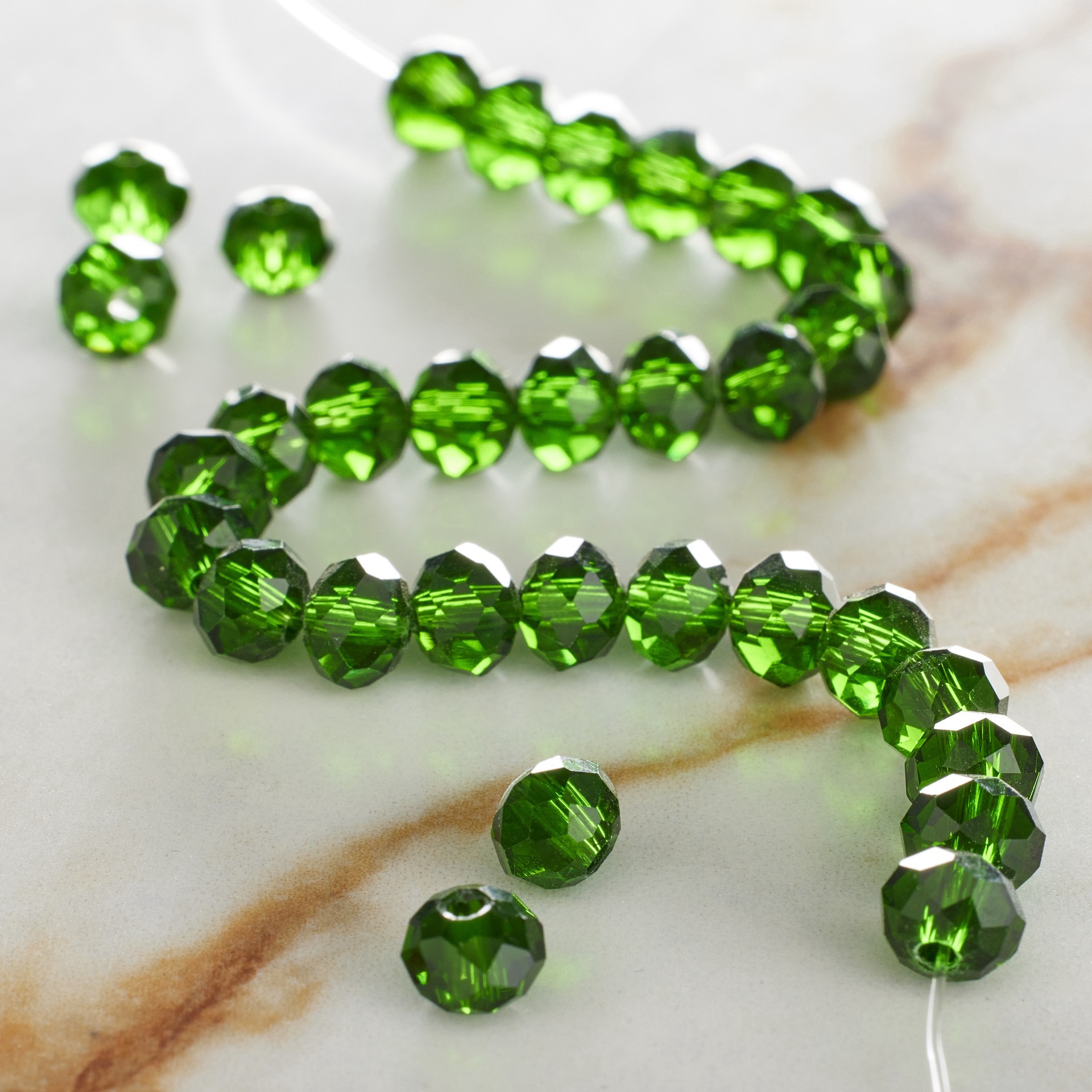 slide 3 of 3, Green Faceted Glass Rondelle Beads, 6mm By Bead Landing, 6 mm
