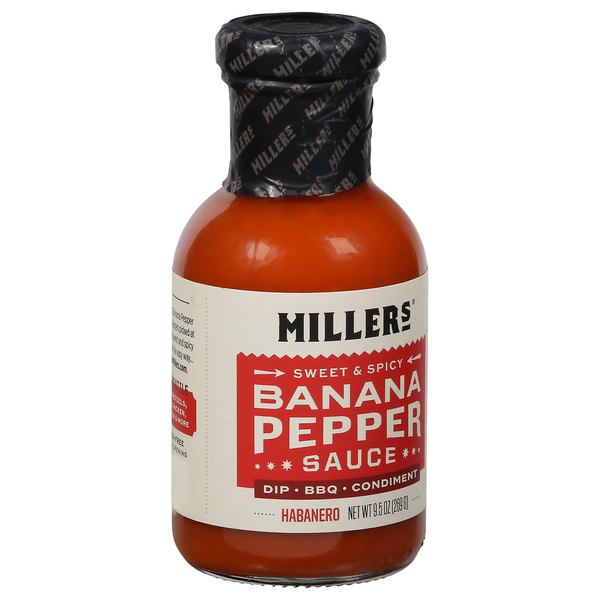 slide 1 of 1, Miller's Banana Pepper Mustard Habanero, 9.5 oz