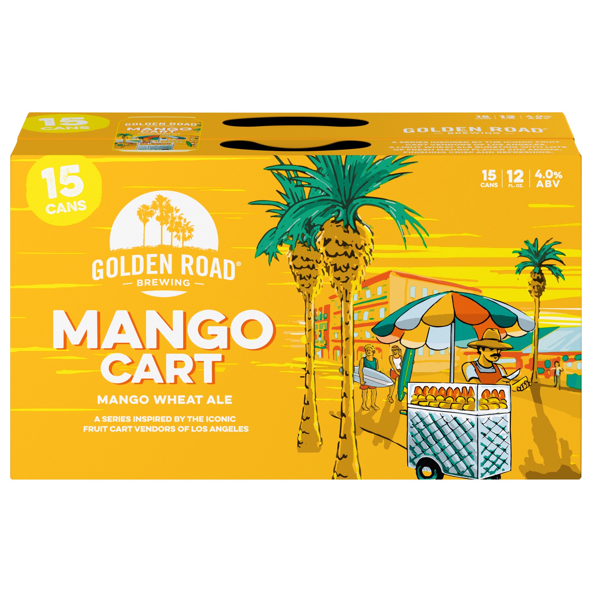 slide 7 of 10, Golden Road Mango Cart Wheat Ale Craft Beer, 15 Pack Beer, 12 FL OZ Cans, 15 ct; 12 oz