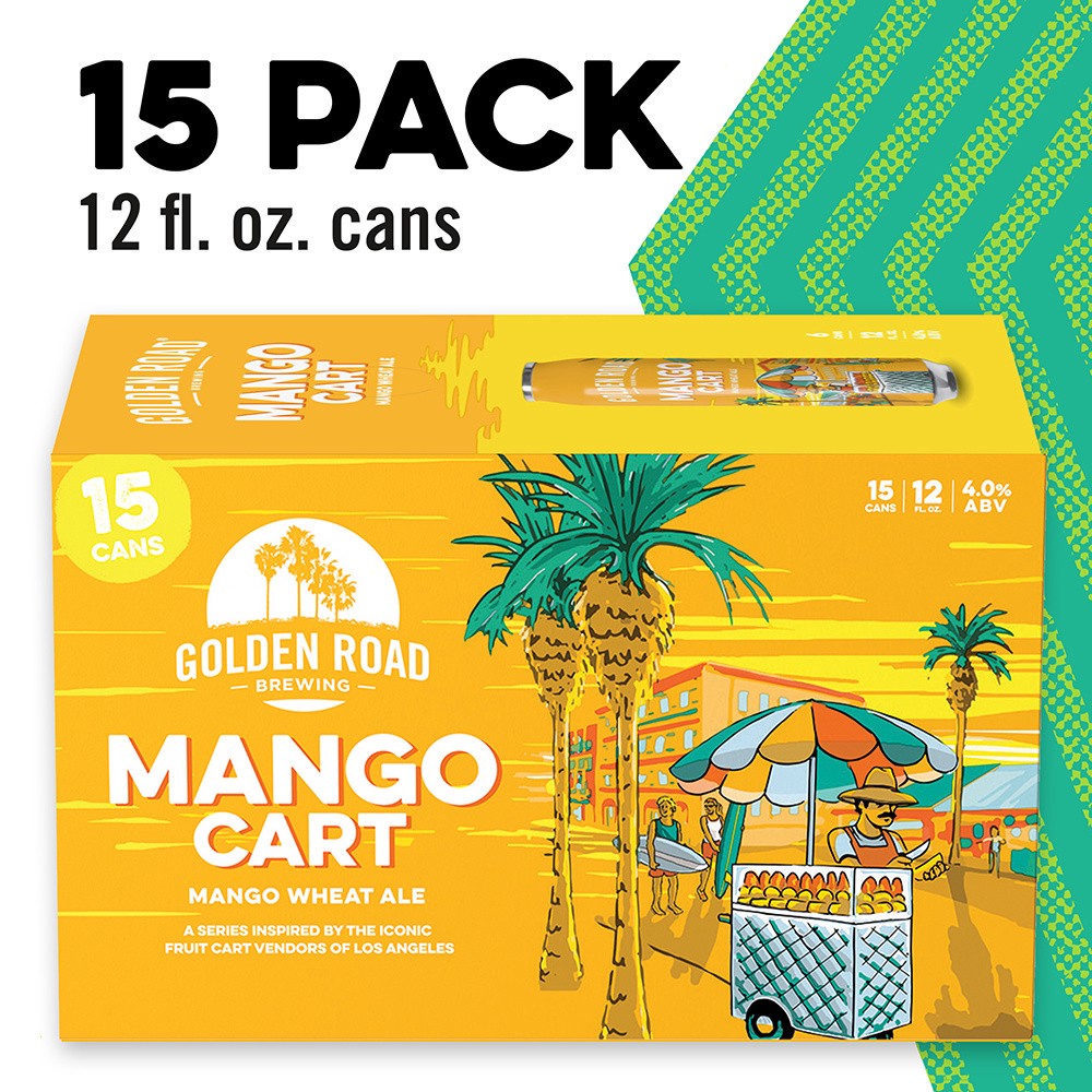 slide 9 of 10, Golden Road Mango Cart Wheat Ale Craft Beer, 15 Pack Beer, 12 FL OZ Cans, 15 ct; 12 oz