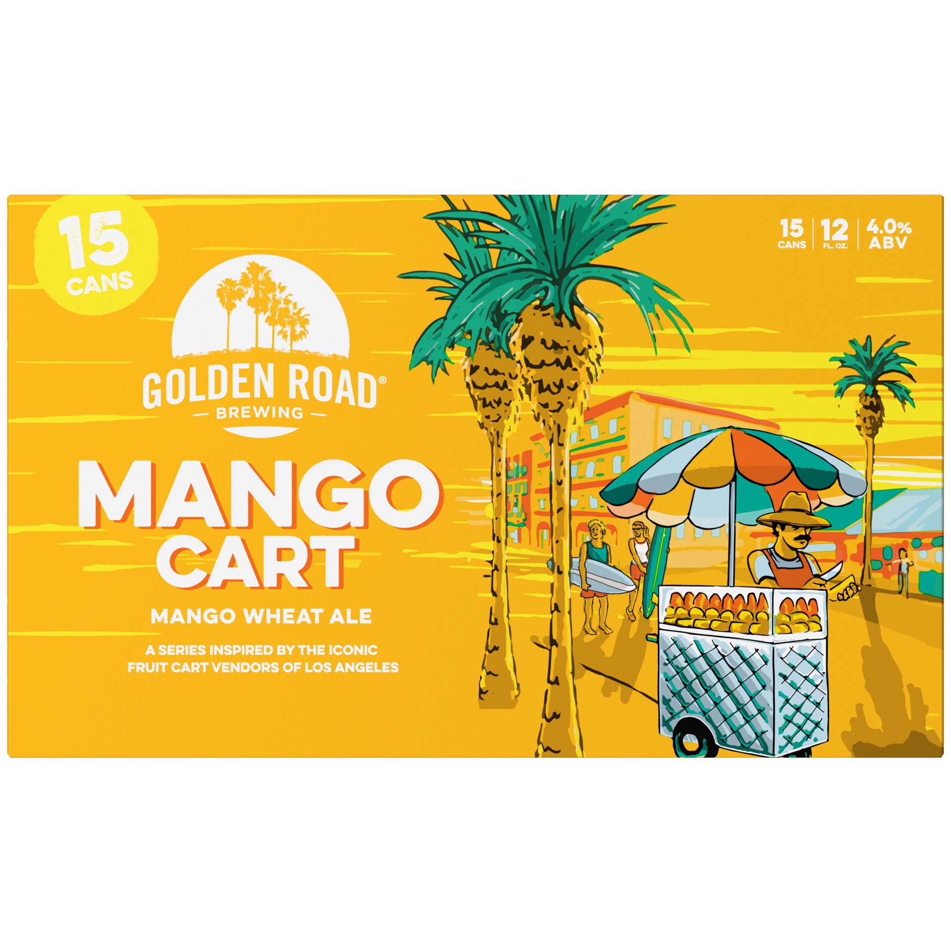 slide 1 of 10, Golden Road Mango Cart Wheat Ale Craft Beer, 15 Pack Beer, 12 FL OZ Cans, 15 ct; 12 oz