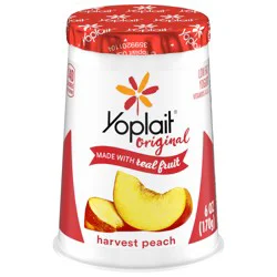 Yoplait Original Low Fat Harvest Peach Yogurt Cup, Made with Real Fruit, 6 oz