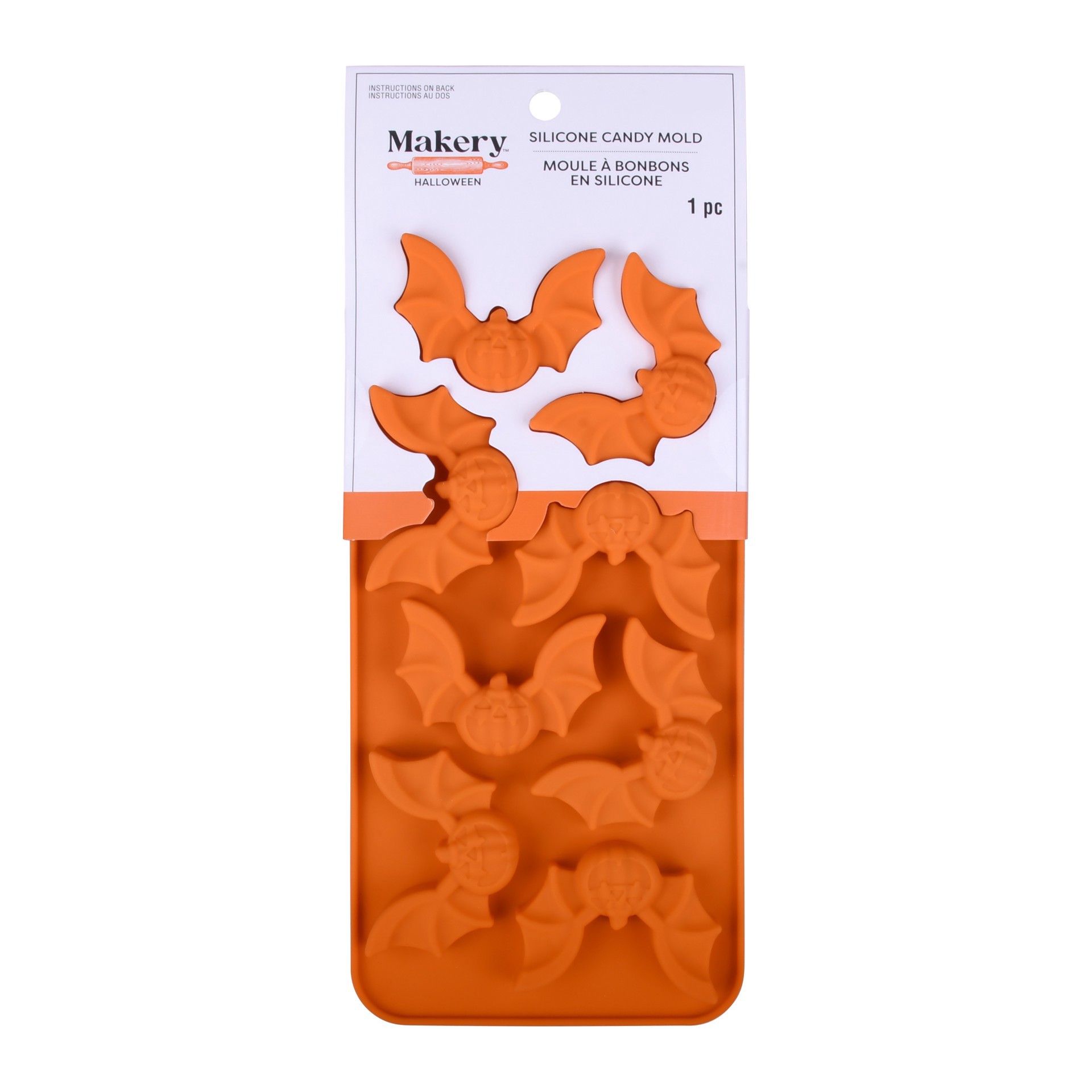 slide 4 of 4, Jack-O'-Lantern Bat Silicone Candy Mold By Makery, 4.07 in x 8.87 in