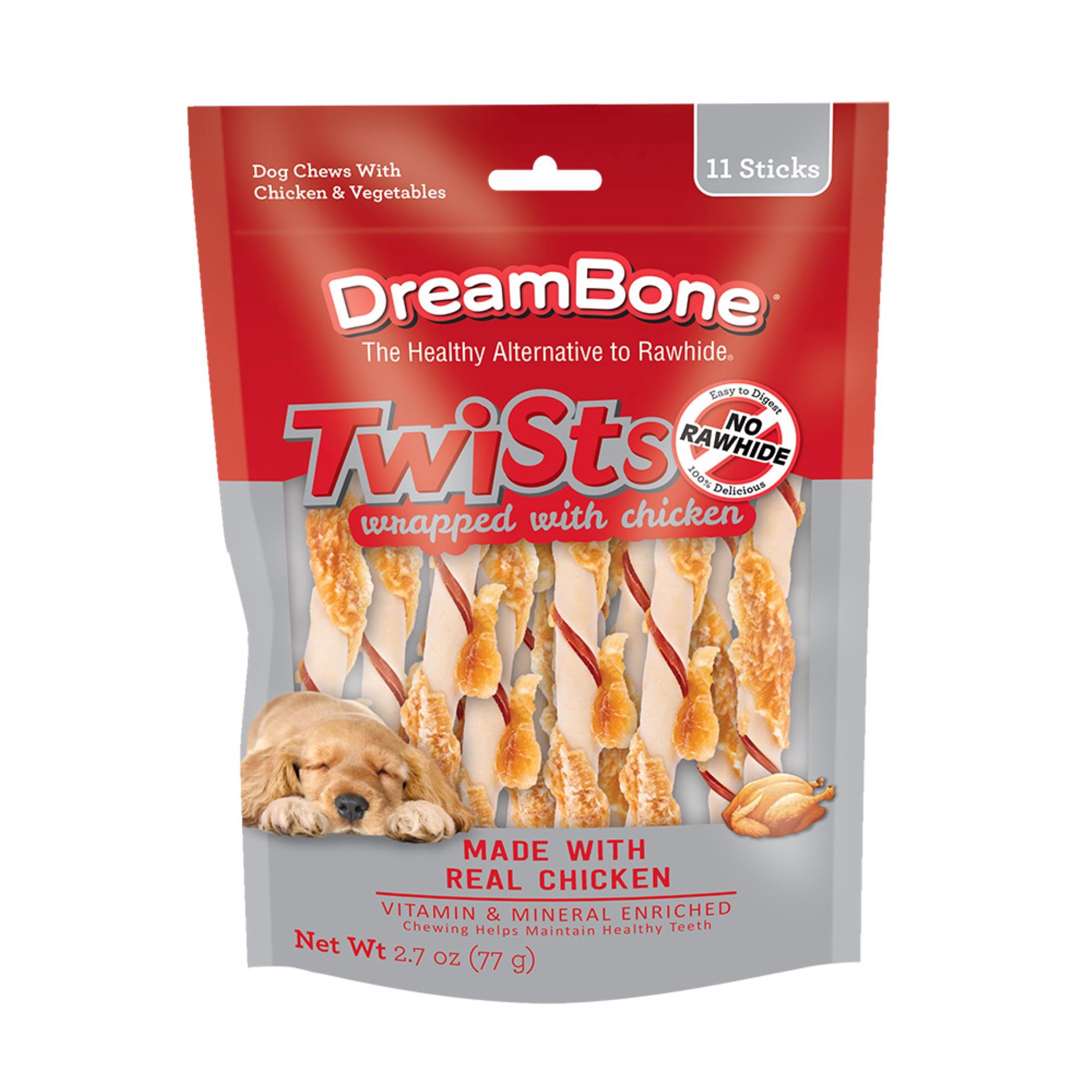slide 1 of 1, DreamBone Twists Wrapped with Chicken Rawhide-Free Chews for Dogs, 2.7 oz., Count of 11, 2.7 oz; 11 ct