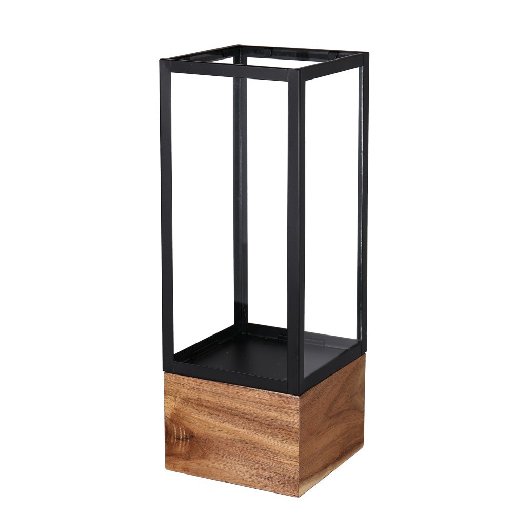 slide 1 of 1, Bambeco 16 in Metal Lantern with Wood Base, 1 ct