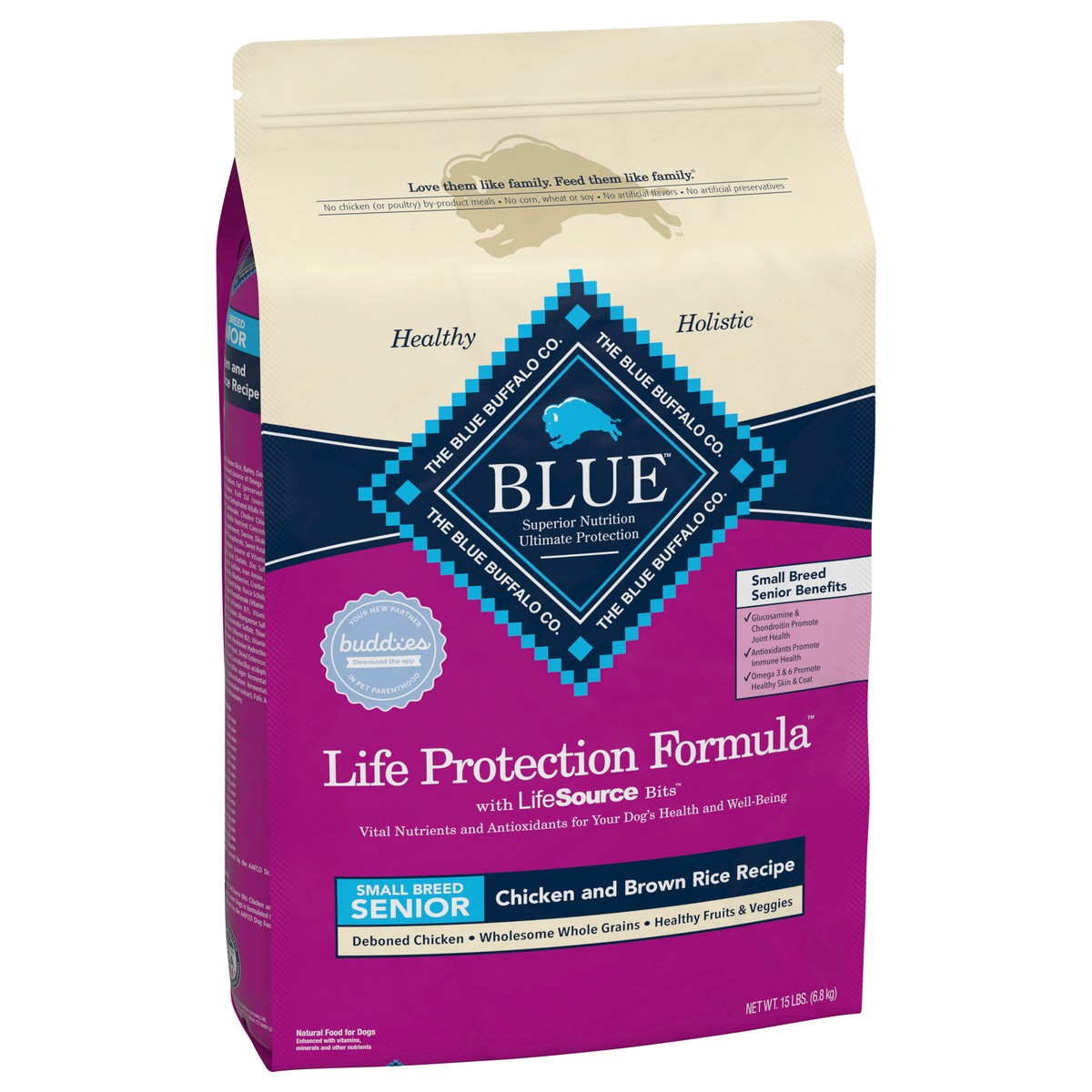 slide 6 of 8, Blue Buffalo Life Protection Formula Natural Senior Small Breed Dry Dog Food, Chicken and Brown Rice 15-lb, 15 lb