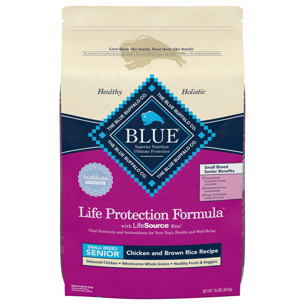 slide 1 of 1, Blue Buffalo Life Protection Formula Natural Senior Small Breed Dry Dog Food, Chicken and Brown Rice 15-lb, 15 lb