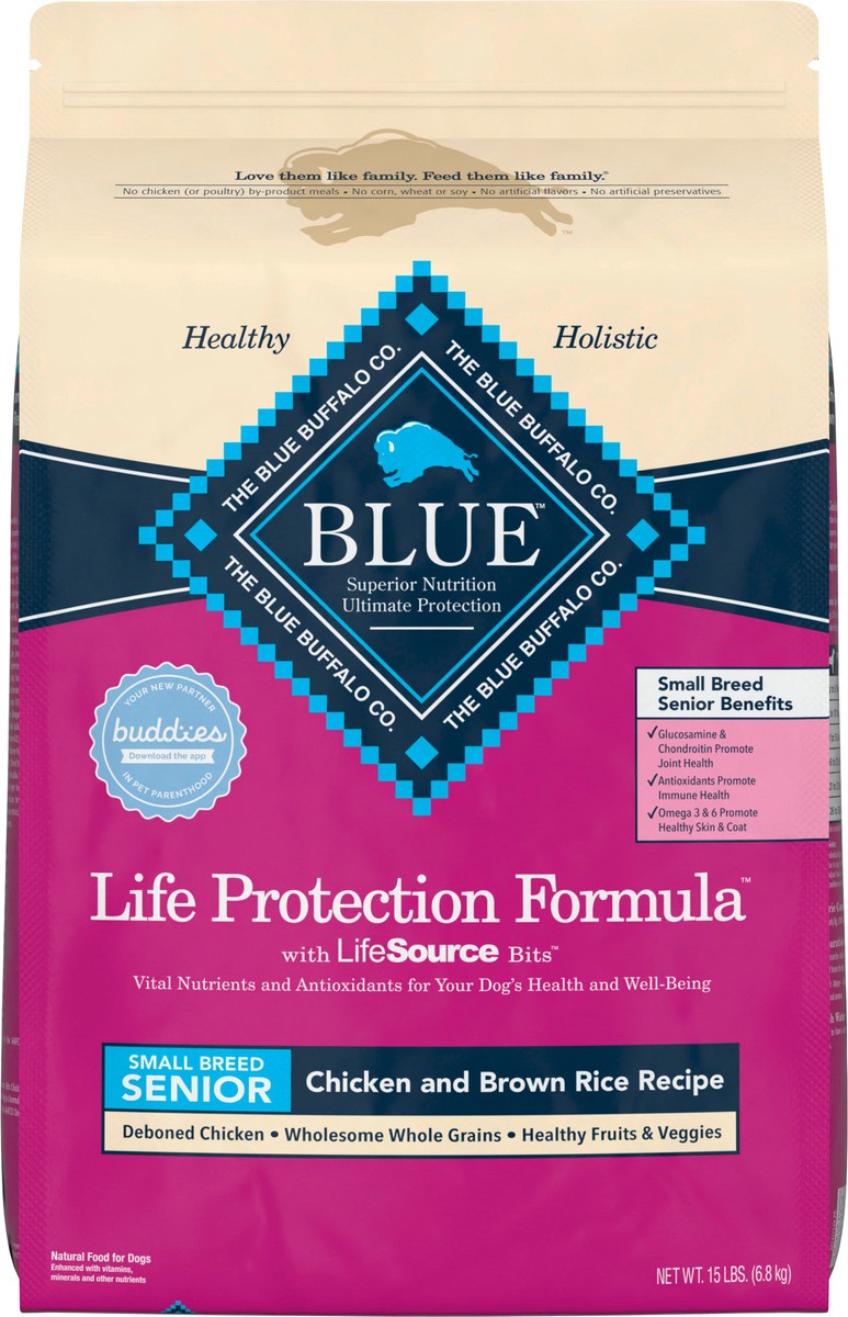 slide 7 of 8, Blue Buffalo Life Protection Formula Natural Senior Small Breed Dry Dog Food, Chicken and Brown Rice 15-lb, 15 lb