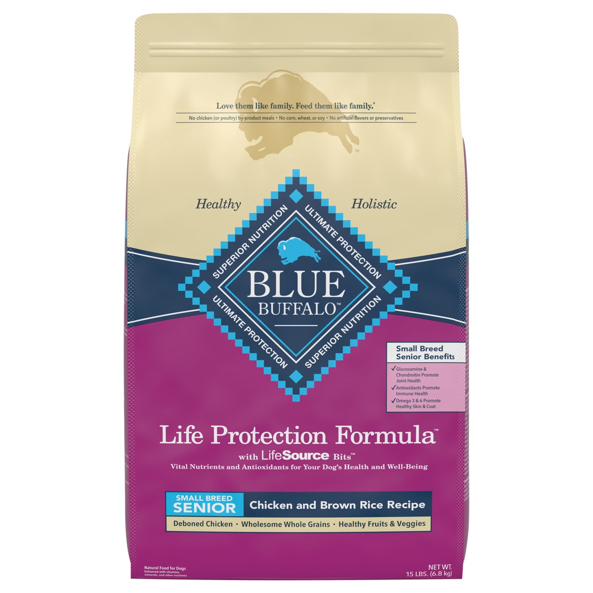 slide 1 of 8, Blue Buffalo Life Protection Formula Natural Senior Small Breed Dry Dog Food, Chicken and Brown Rice 15-lb, 15 lb