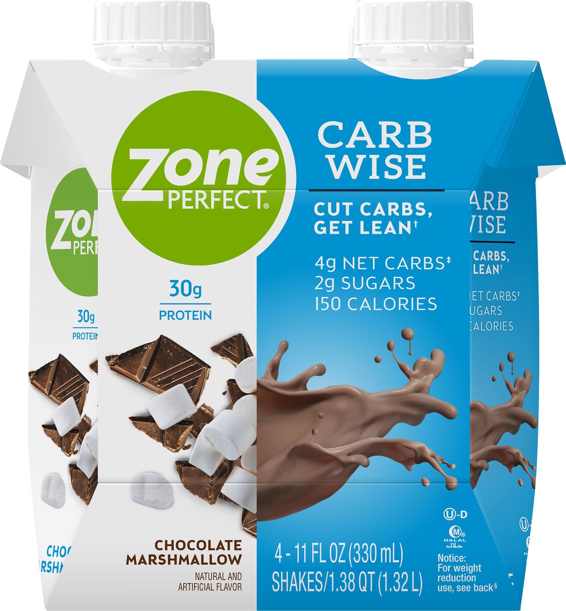 slide 2 of 13, Zone Perfect Marshmallow Carb Wise Shake Choc, 4 ct; 11 fl oz