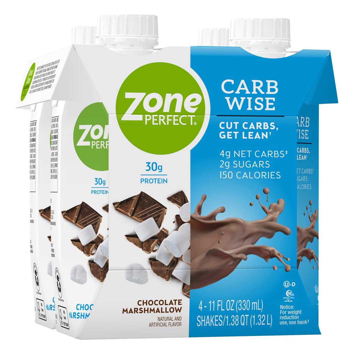slide 9 of 13, Zone Perfect Marshmallow Carb Wise Shake Choc, 4 ct; 11 fl oz