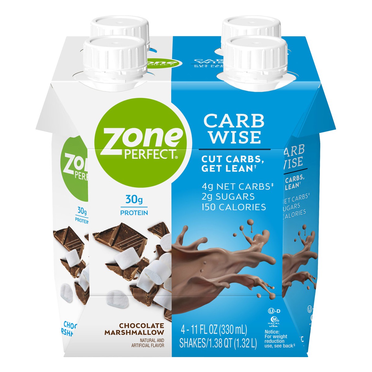 slide 1 of 13, Zone Perfect Marshmallow Carb Wise Shake Choc, 4 ct; 11 fl oz