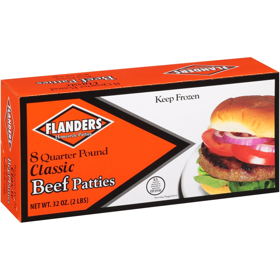 slide 2 of 8, Flanders Homestyle Quarter Pound Classic Beef Patties, 8 ct; 4 oz