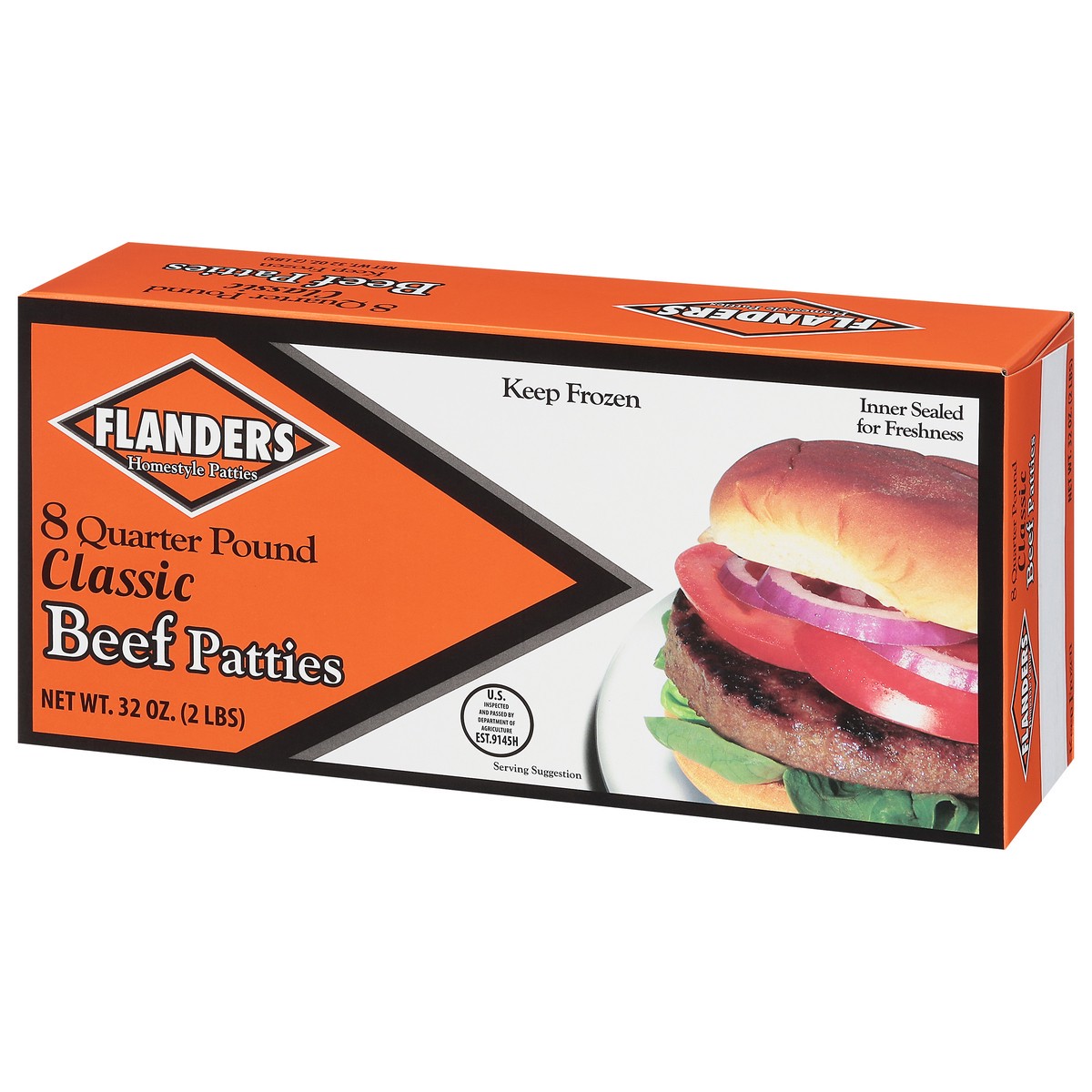 slide 3 of 9, Flanders Classic Quarter Pound Beef Patties 8 ea, 8 ct