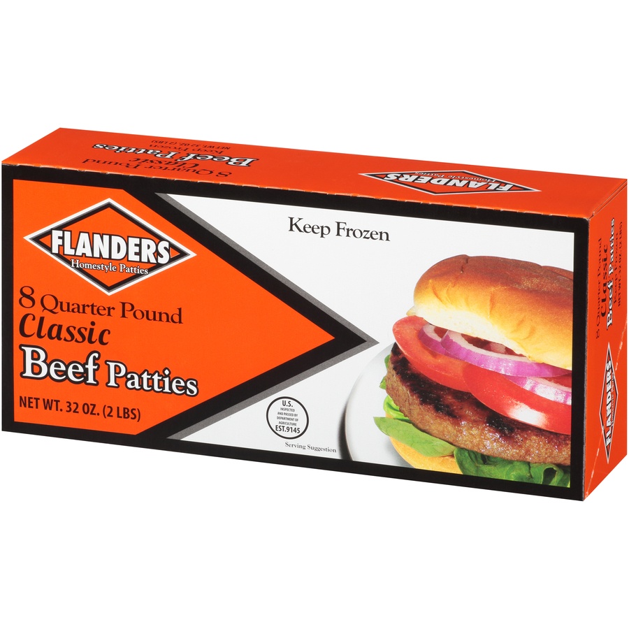 slide 3 of 8, Flanders Homestyle Quarter Pound Classic Beef Patties, 8 ct; 4 oz