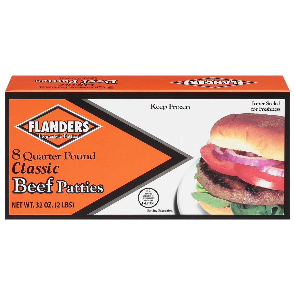 slide 1 of 9, Flanders Classic Quarter Pound Beef Patties 8 ea, 8 ct