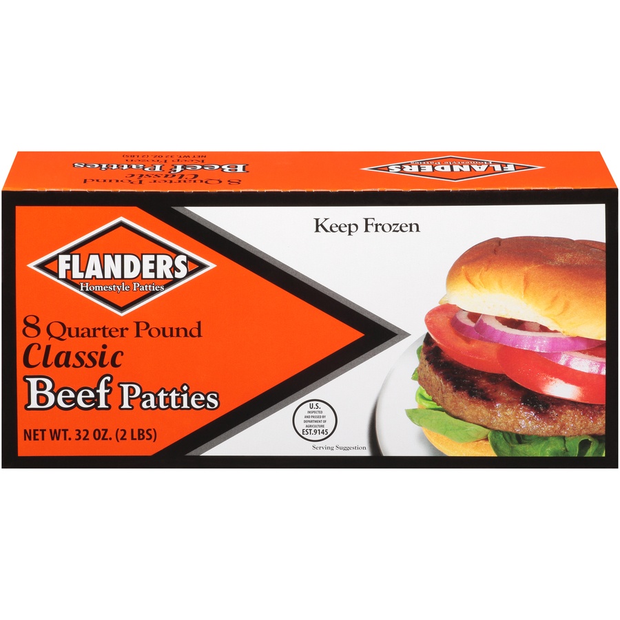 slide 1 of 8, Flanders Homestyle Quarter Pound Classic Beef Patties, 8 ct; 4 oz
