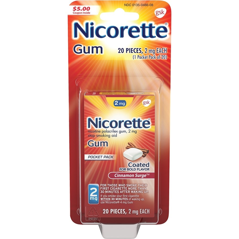 slide 1 of 1, Nicorette Cinnamon Surge Gum 2MG, 20 ct