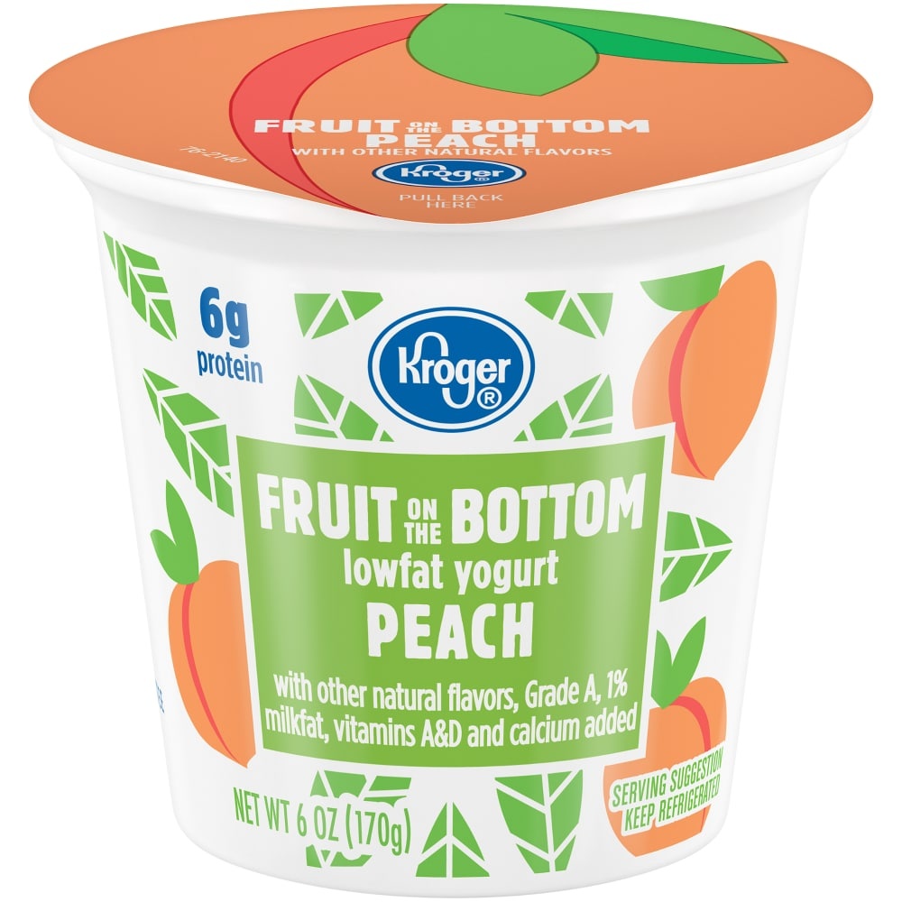 slide 1 of 1, Kroger Peach Fruit On The Bottom Lowfat Yogurt, 6 oz