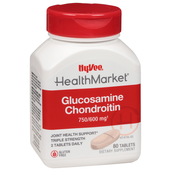 slide 1 of 1, Hy-Vee HealthMarket Glucosamine & Chondroitin Dietary Supplement Tablets, 80 ct