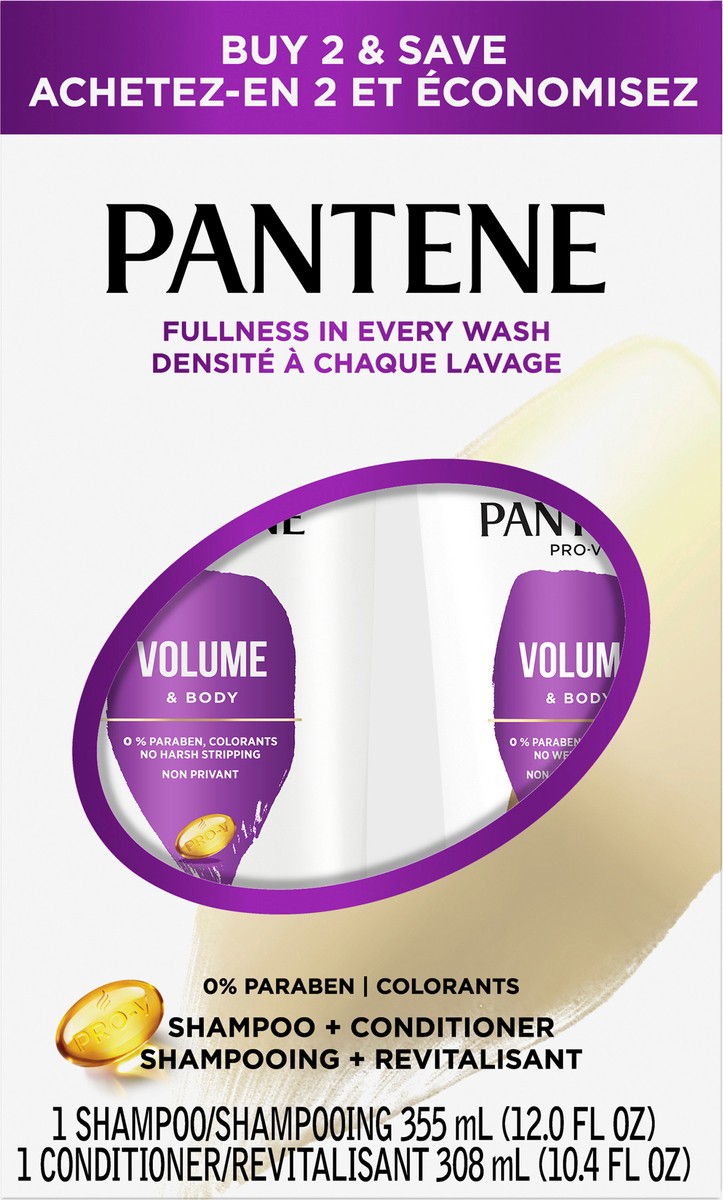 slide 1 of 3, PANTENE PRO-V Volume & Body Shampoo + Conditioner, 12oz Shampoo, 10.4oz Conditioner, 12 oz
