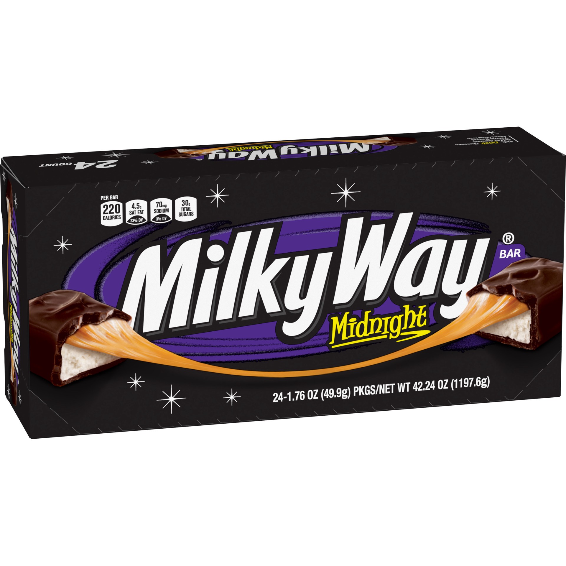 slide 1 of 6, Milky Way MILKY WAY Candy Midnight Dark Chocolate Bars Bulk Pack, Full Size, 1.76 Bars (Pack of 24), 24 ct