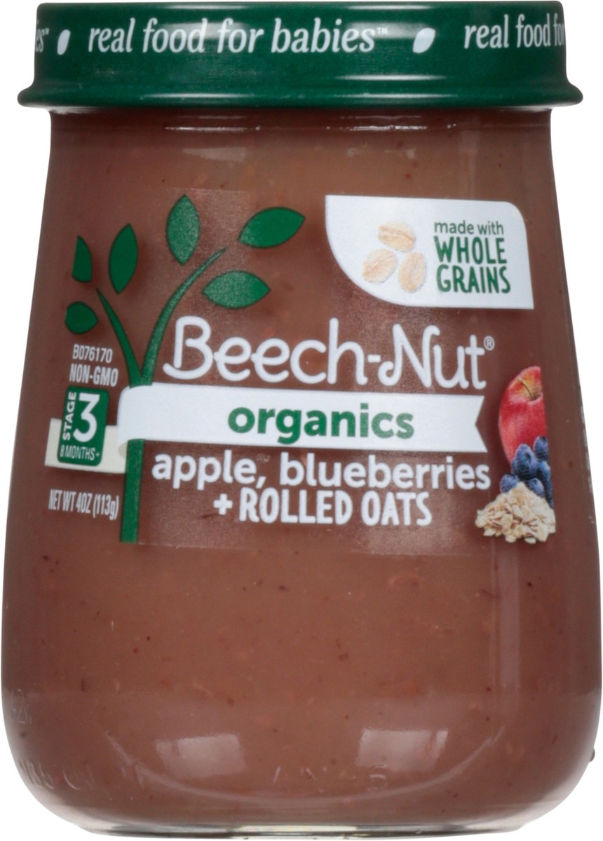 slide 1 of 9, Beech-Nut Stage 3 Organics Apple, Blueberries + Rolled Oats 4 oz, 4 oz