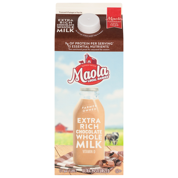 slide 1 of 1, Maola Extra Rich Chocolate Whole Milk 0.5 gal, 1/2 gal