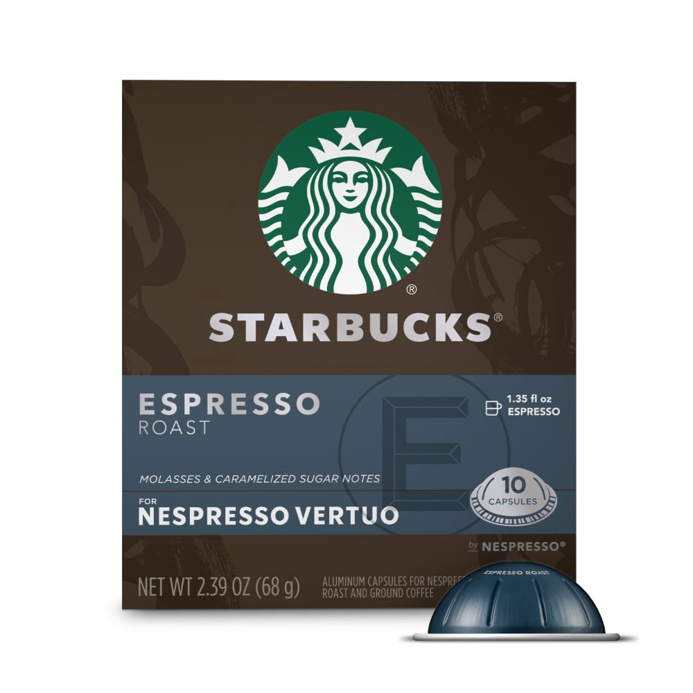 slide 1 of 6, Starbucks By Nespresso Vertuo Line Pods Dark Roast Coffee Espresso Roast 100% Arabica, 10 ct