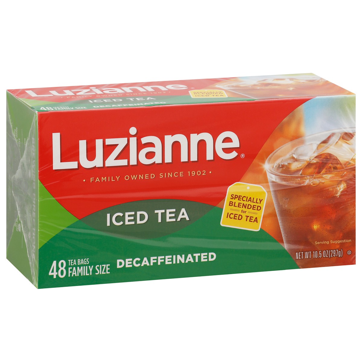 slide 14 of 14, Luzianne Iced Tea Bags Decaffeinated Tea Family Size Bag 48 ea, 48 ct