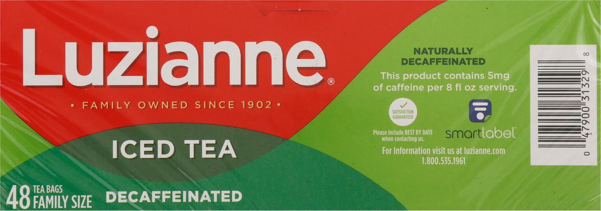 slide 6 of 14, Luzianne Iced Tea Bags Decaffeinated Tea Family Size Bag 48 ea, 48 ct