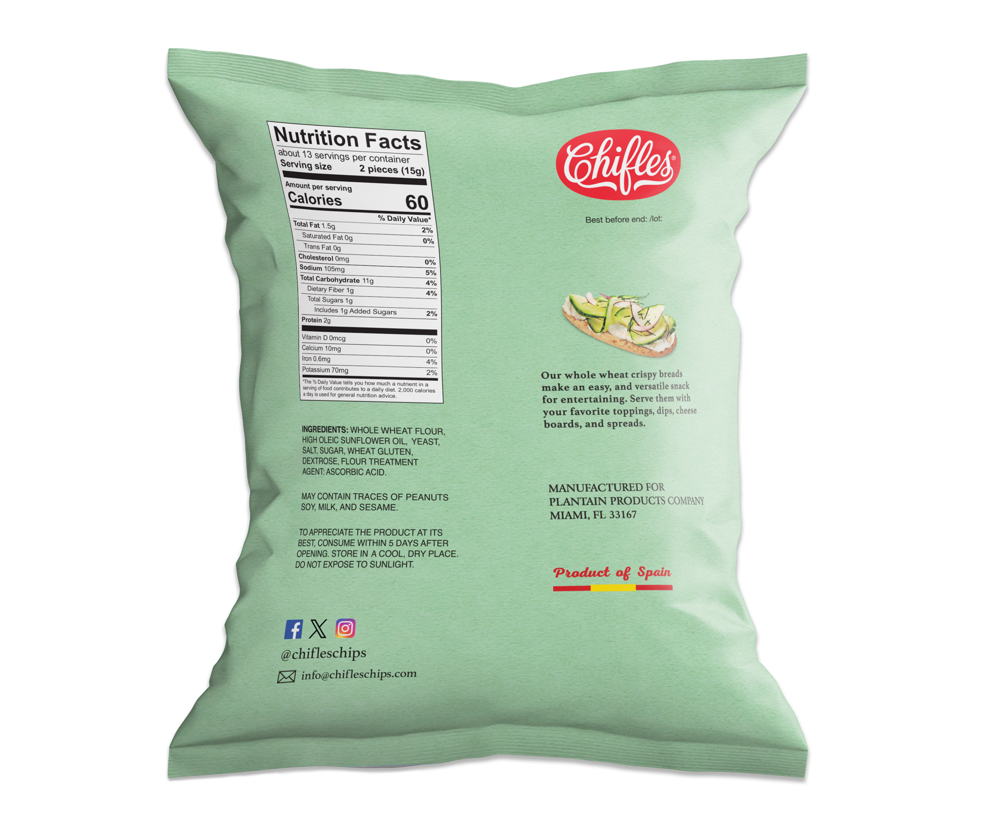 slide 2 of 2, Chifles Whole Wheat Crispy Breads - 7 oz, 7 oz