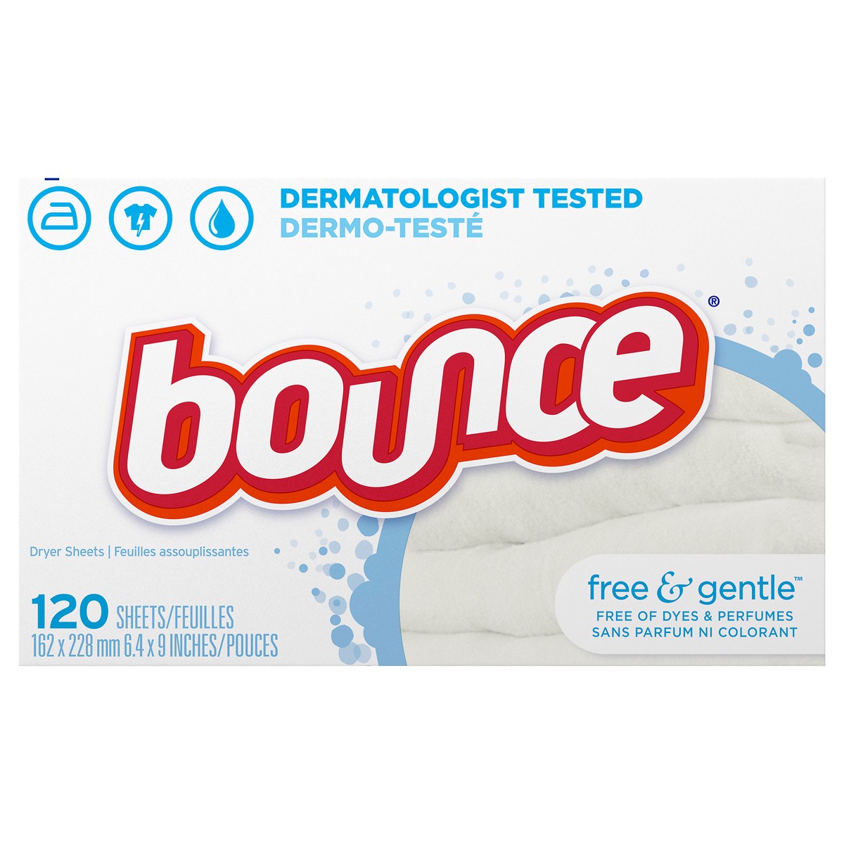 slide 2 of 9, Bounce Free & Gentle Dryer Sheets, 120 Sheets, Unscented Fabric Softener Sheets, Hypoallergenic and Dermatologist Tested, 120 ct