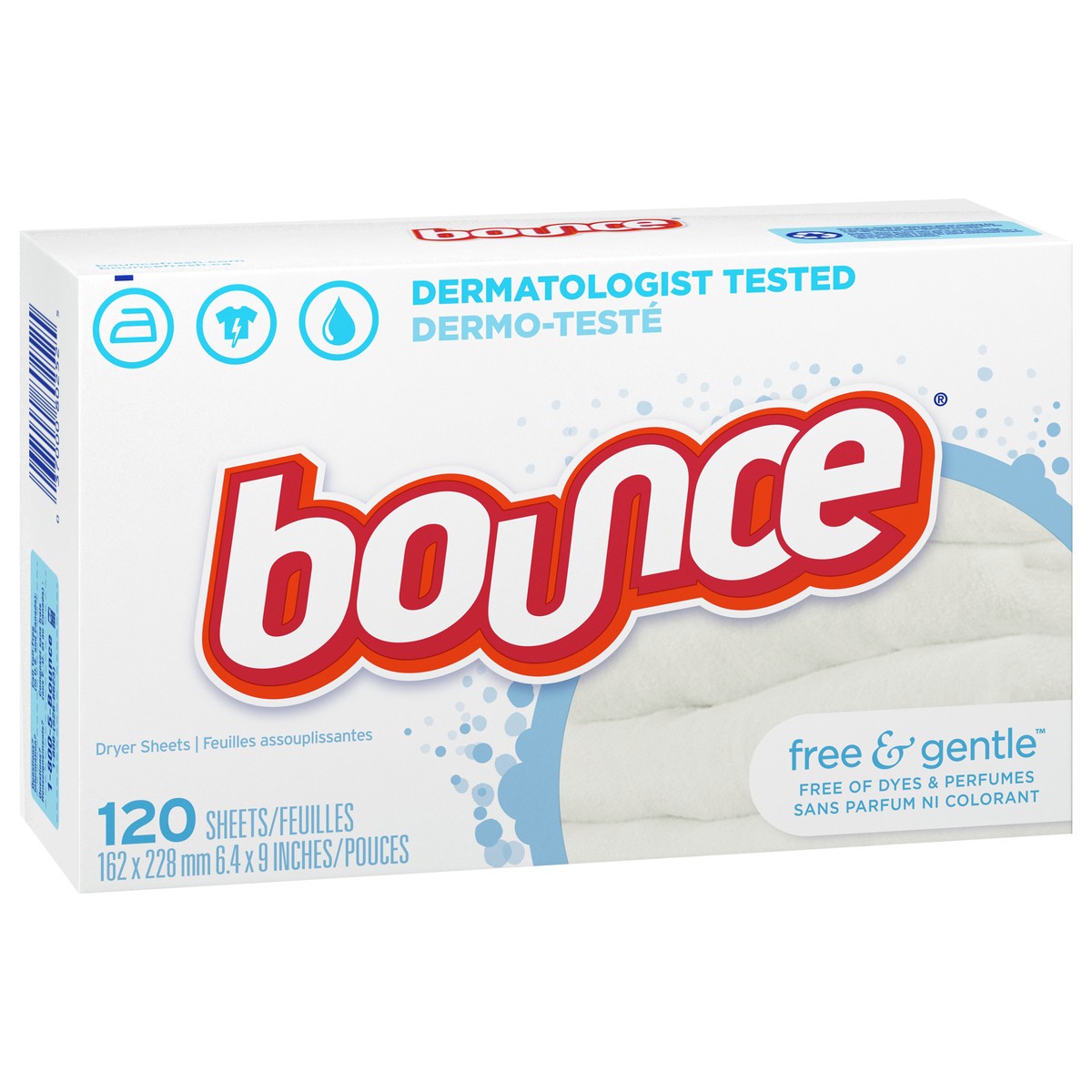 slide 6 of 9, Bounce Free & Gentle Dryer Sheets, 120 Sheets, Unscented Fabric Softener Sheets, Hypoallergenic and Dermatologist Tested, 120 ct