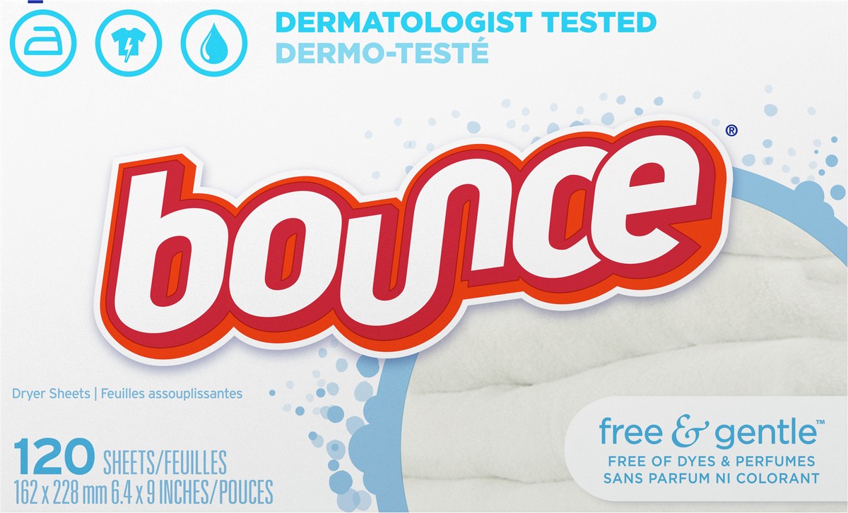 slide 8 of 9, Bounce Free & Gentle Dryer Sheets, 120 Sheets, Unscented Fabric Softener Sheets, Hypoallergenic and Dermatologist Tested, 120 ct