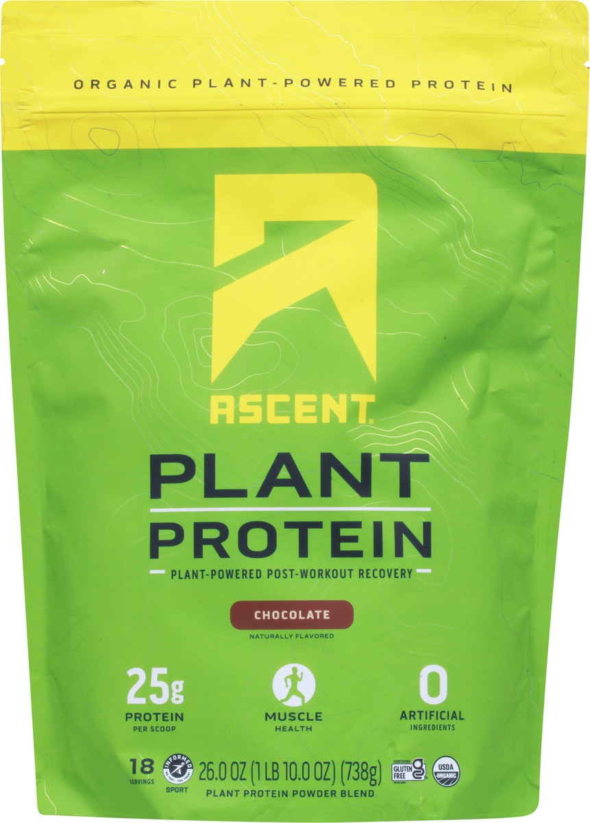 slide 3 of 13, Ascent Organic Chocolate Flavored Plant Protein, 1.63 lb