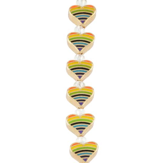 slide 1 of 3, Rainbow Stripe & Gold Heart Beads, 9mm By Bead Landing, 9 mm