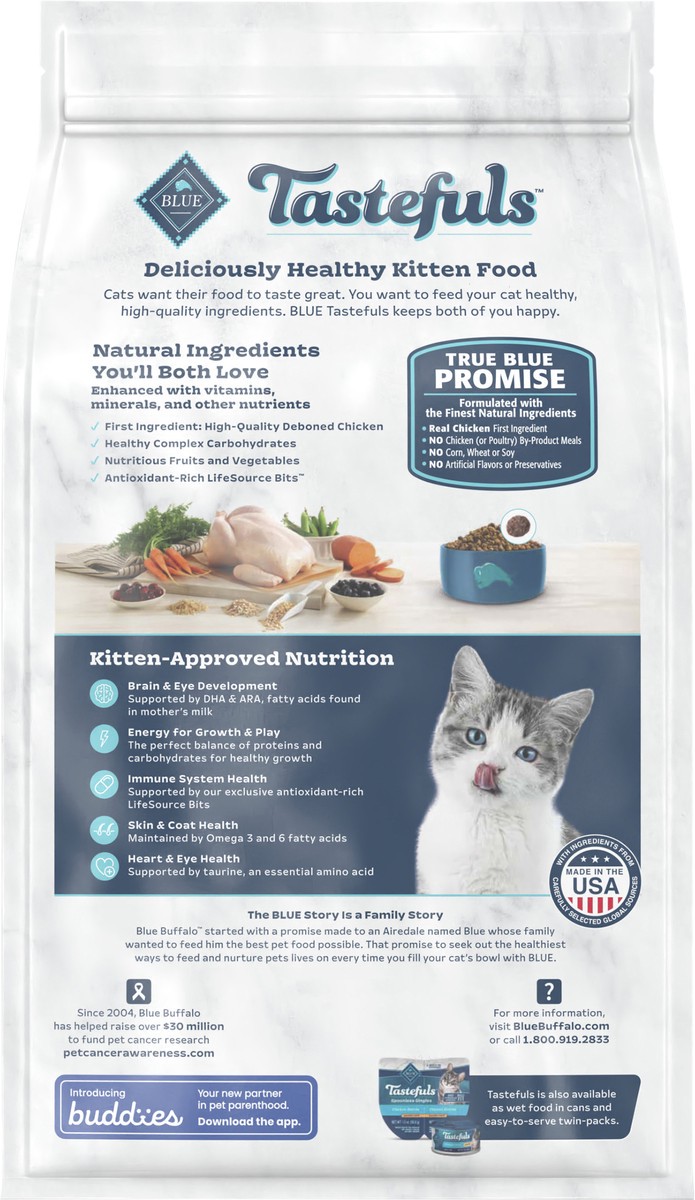 slide 3 of 6, Blue Buffalo Tastefuls Natural Dry Kitten Food, Chicken 7lb bag, 7 lb