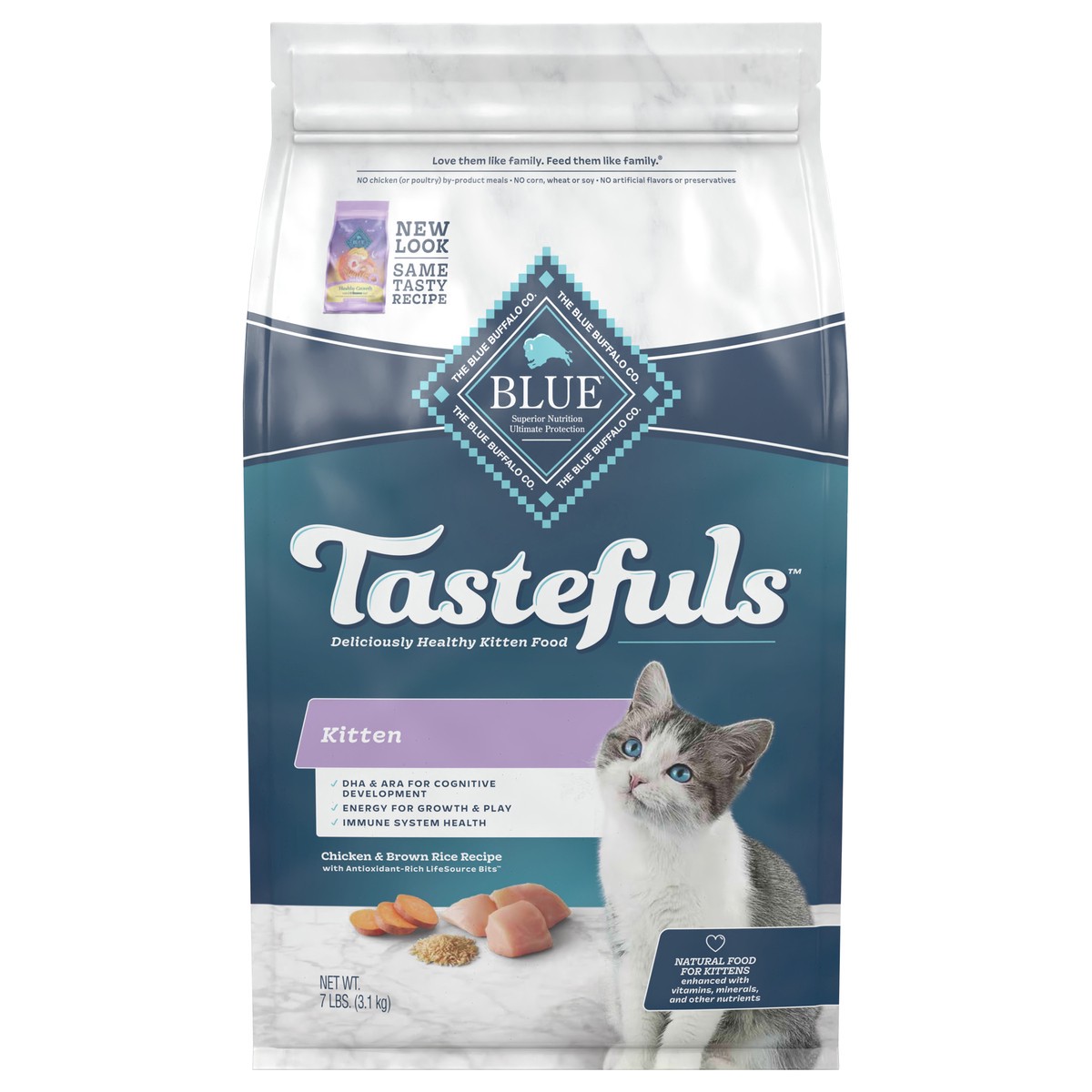 slide 2 of 6, Blue Buffalo Tastefuls Natural Dry Kitten Food, Chicken 7lb bag, 7 lb