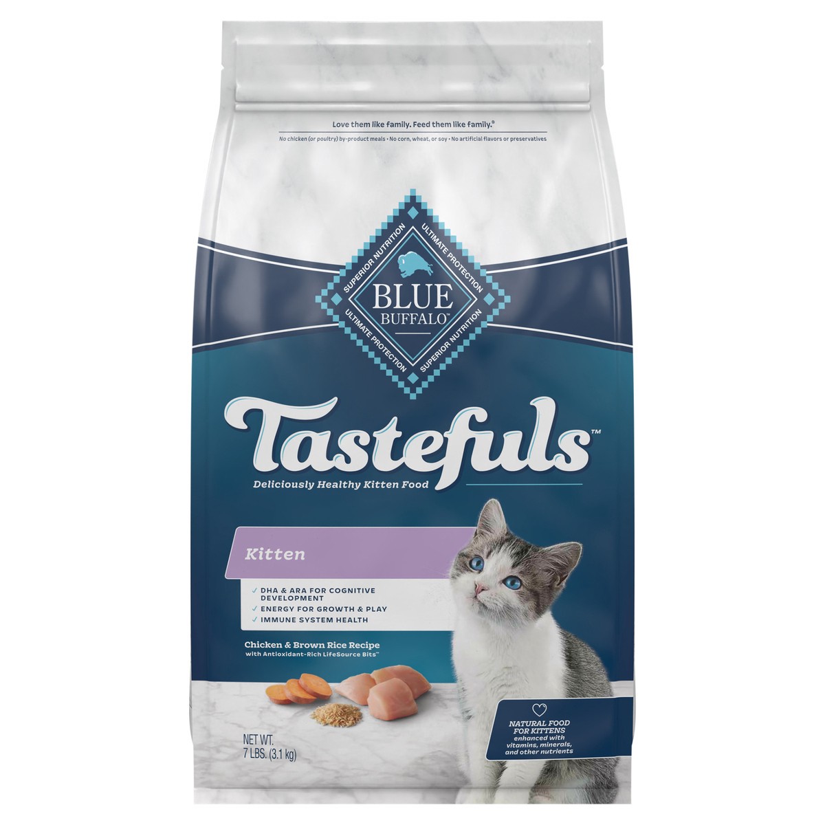 slide 1 of 6, Blue Buffalo Tastefuls Natural Dry Kitten Food, Chicken 7lb bag, 7 lb